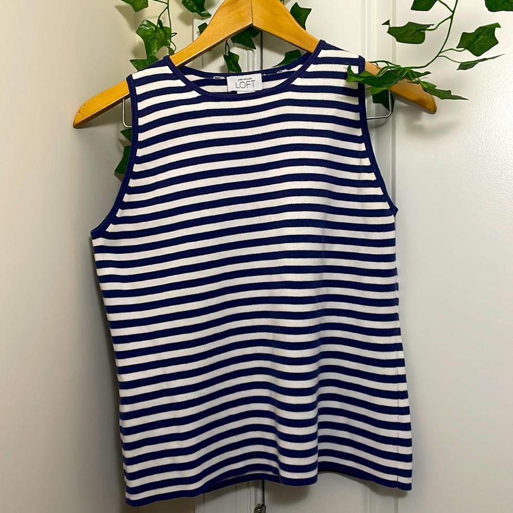 Vintage Ann Taylor Loft Blue & White Striped Loose Fitting Knit Top Size M